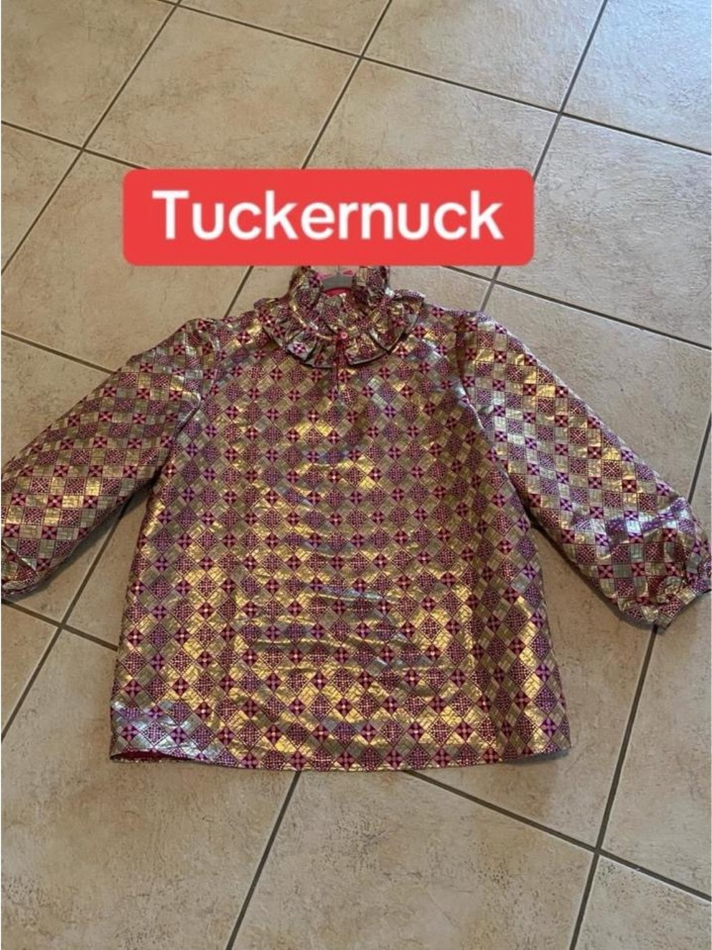 Tuckernuck Metallic Purple & Gold Ruffle-Neck Blouse